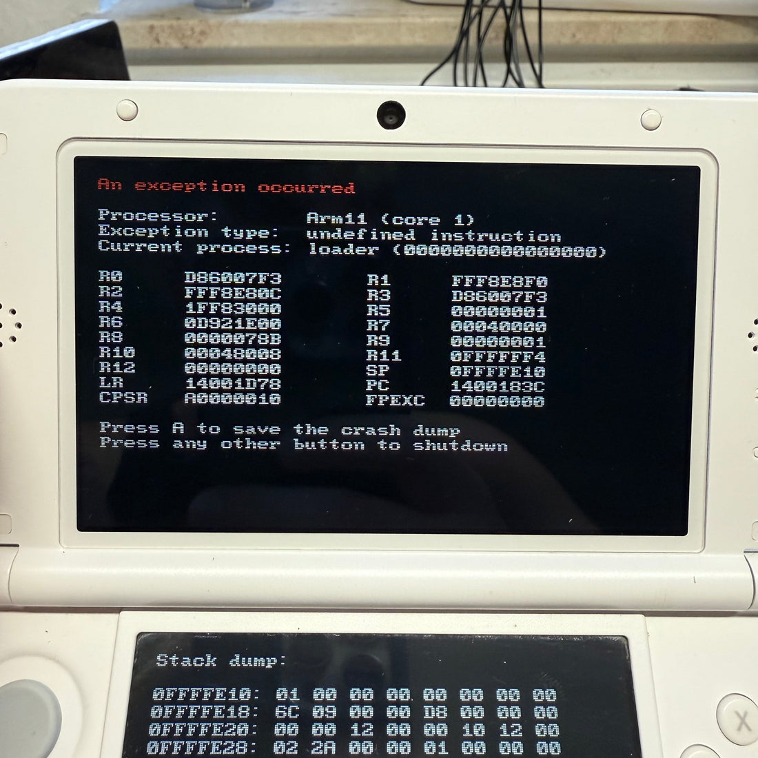 Luma3DS exception screen