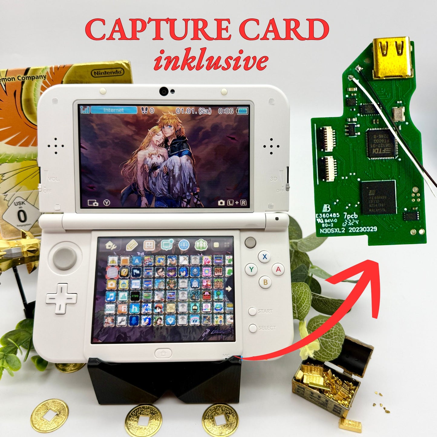 New Nintendo 3DS XL weiß + Capture Card gemoddet