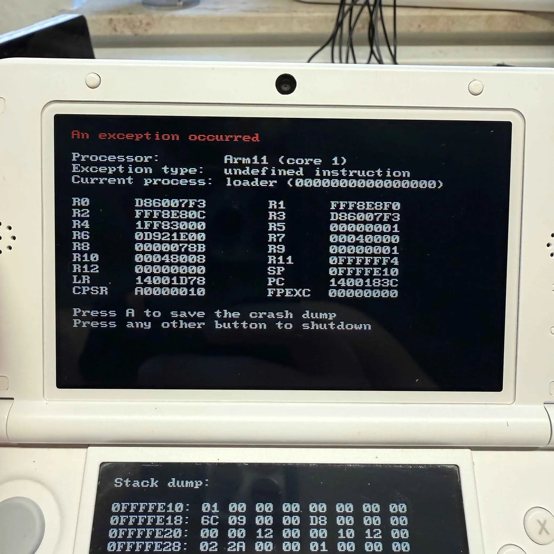 Luma3DS exception screen - 3DSRenew
