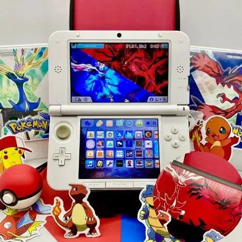 Nintendo 3DS XL white red Pokemon XY modded